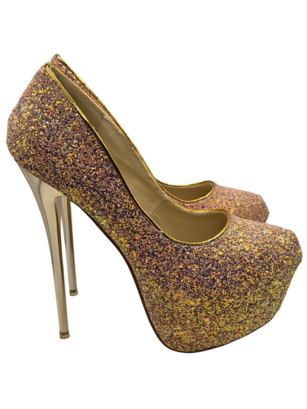 NEW Pink Glitter Platform Stiletto | Gold Heel | Ultra High Glam Shoe